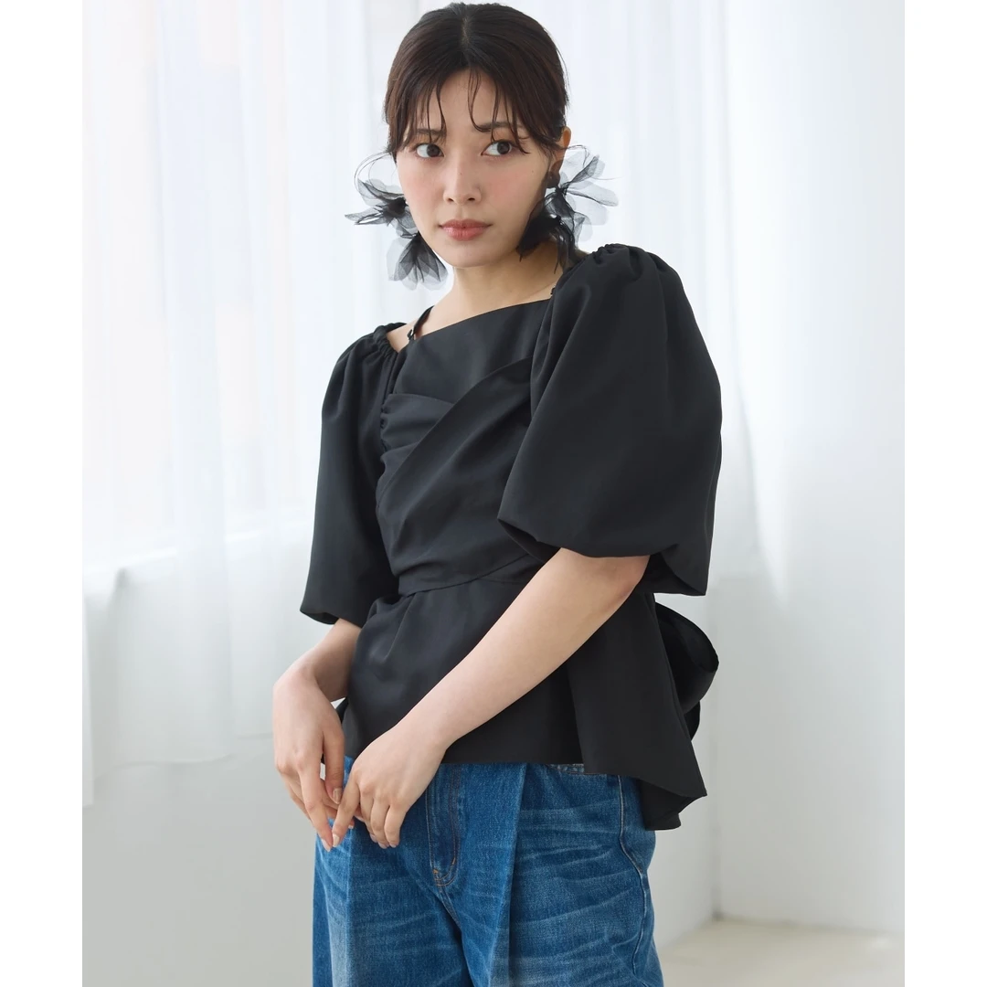 【DD外贸】A 夏季新款 日系高级感褶皱交叉设计荷叶边轮廓套头衫