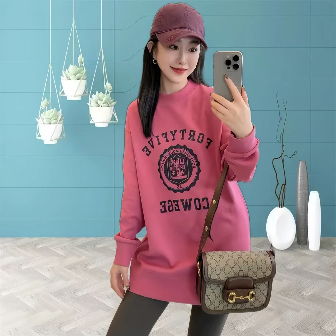 高级感洋气卫衣女2025秋冬新款网红时尚休闲百搭宽松显瘦圆领大T