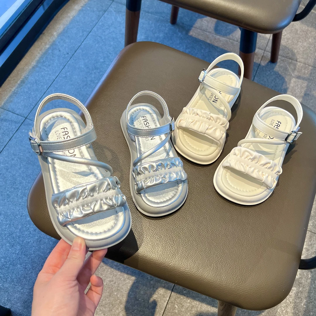 25夏季新款中大童鞋儿童凉鞋女童褶皱公主凉鞋软底沙滩鞋8073