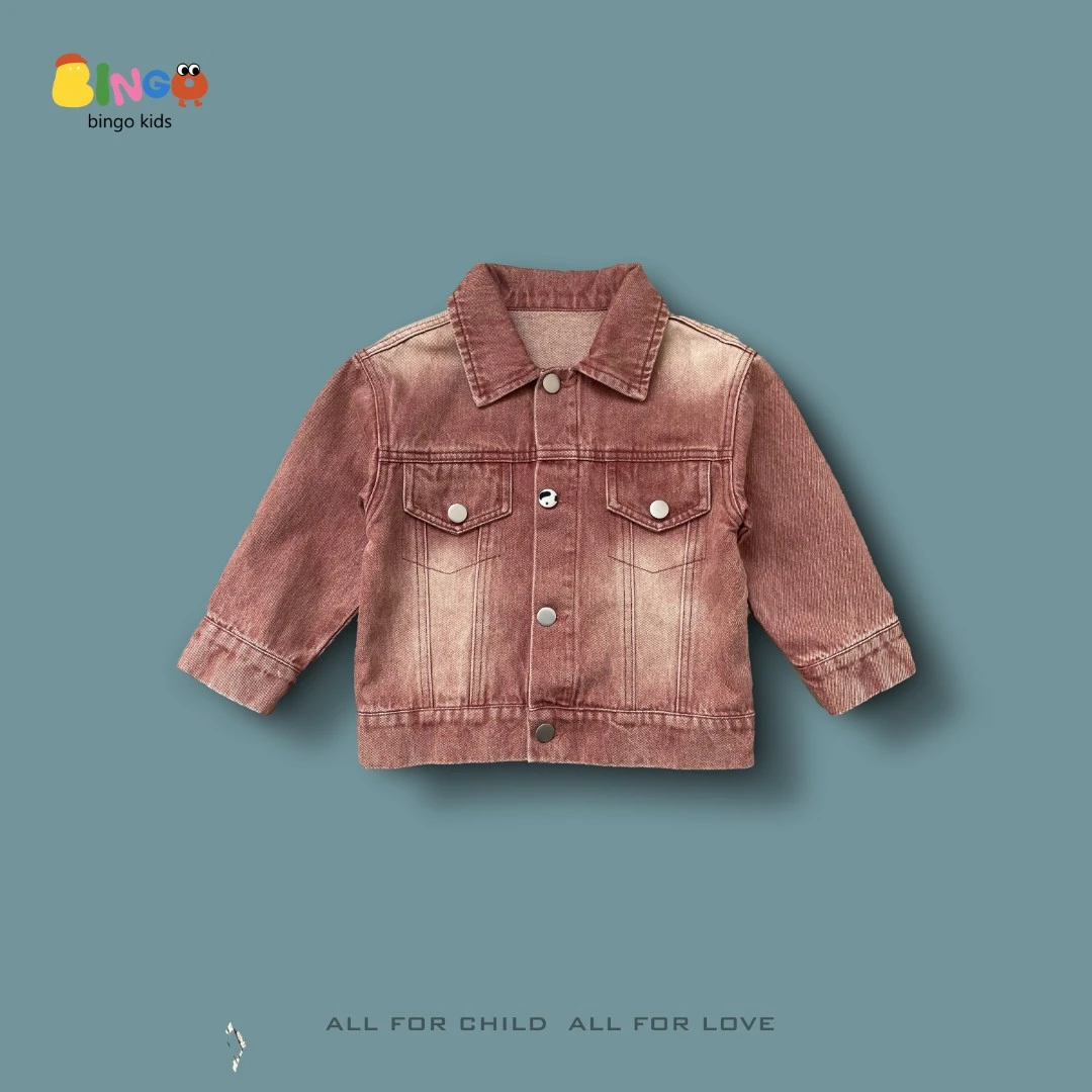 【4025】儿童全棉春款潮流牛仔外套复古红
