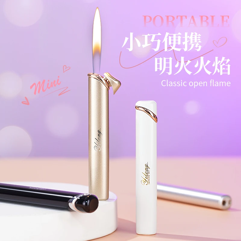 新款圆细长条充气打火机创意个性迷你小巧便携明火轻奢小众礼物女