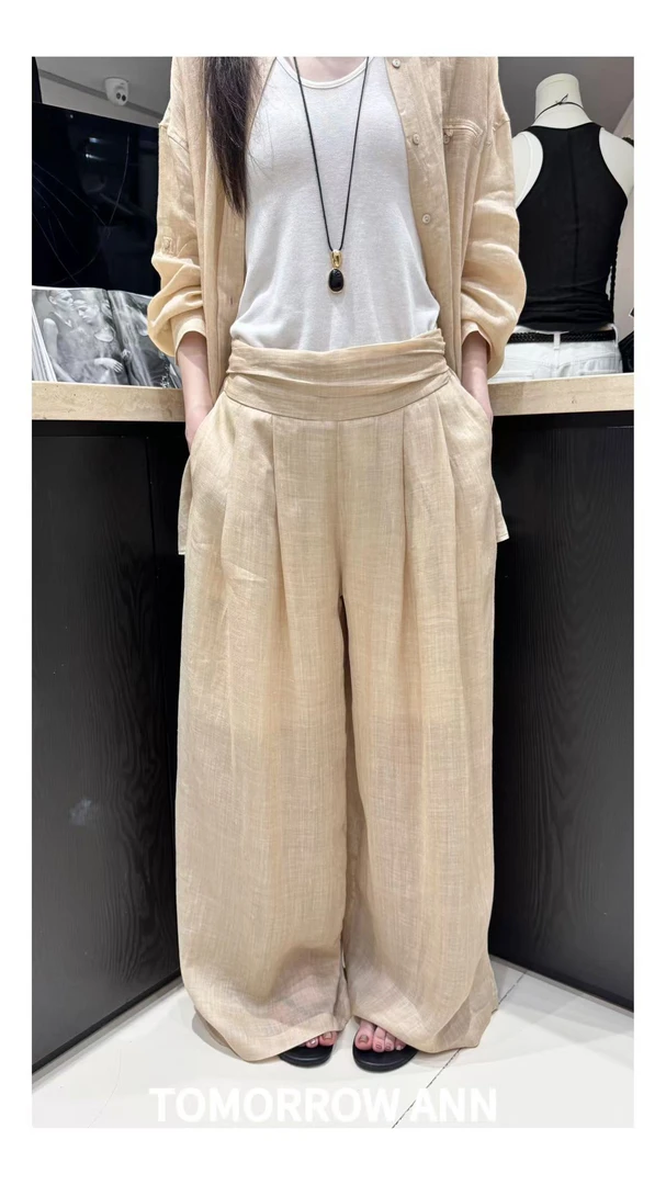 福秒-设计感轻薄的～腰头压褶直筒休闲裤（TM11638#）TM