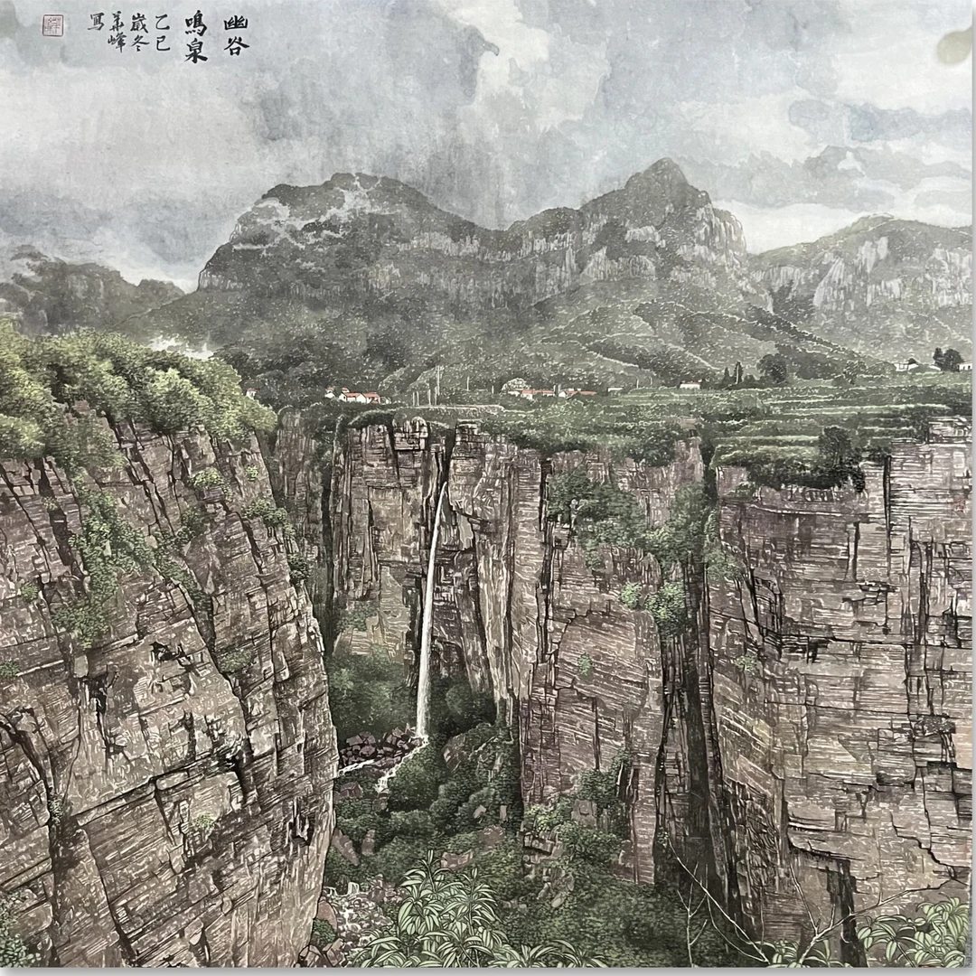 李华峰+手绘+68*68厘米+写实山水