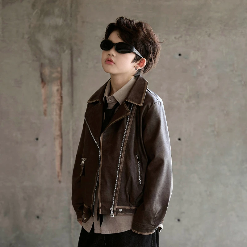 童装男童皮衣外套春秋款2025新款机车服男孩痞帅儿童秋装皮夹克潮