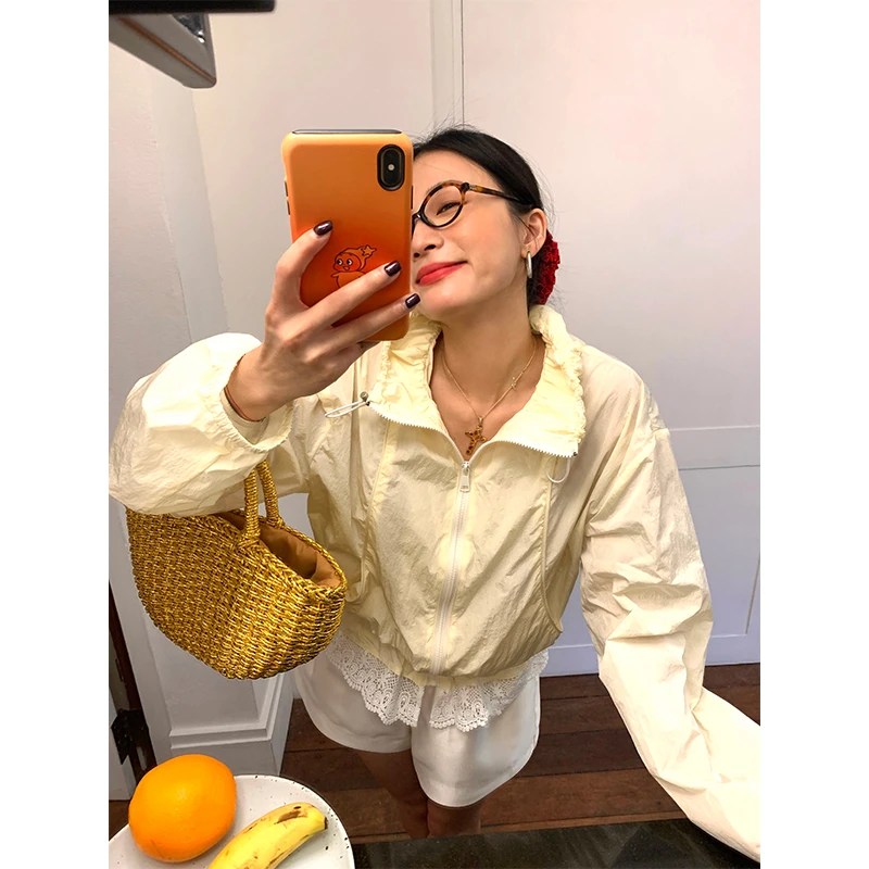 落落狷介 长袖薄款浅黄色短外套女2025年新款防晒衣小个子防晒服