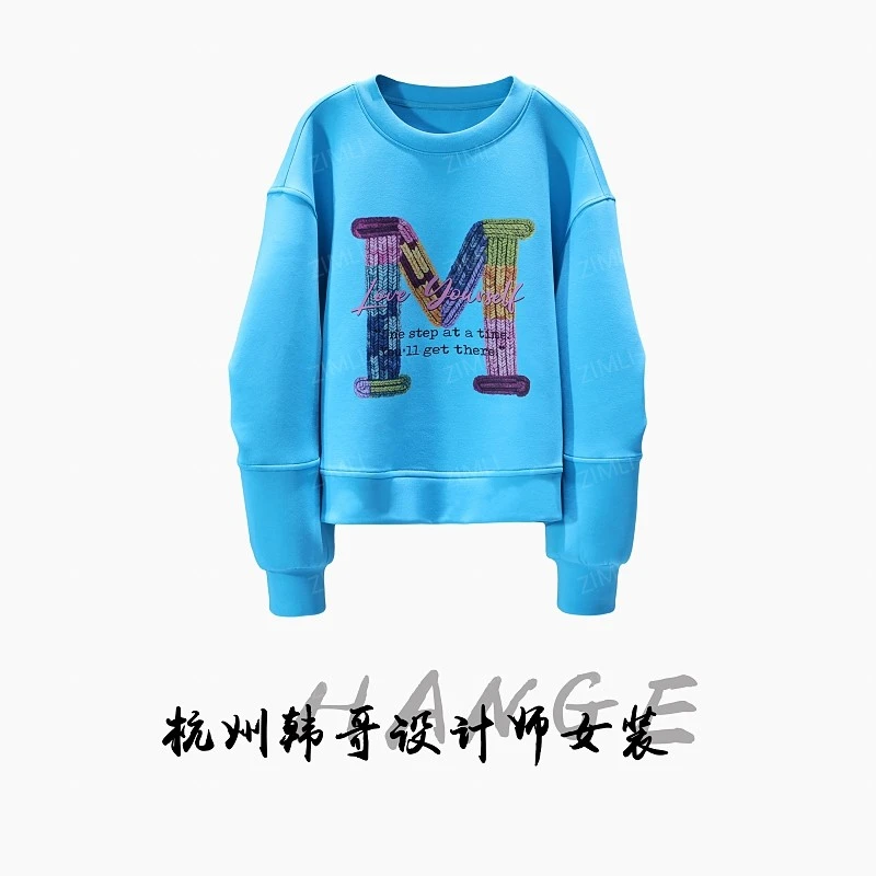【韩哥女装】2025秋冬季瀑布蓝字母烫画卫衣上衣10070-K2