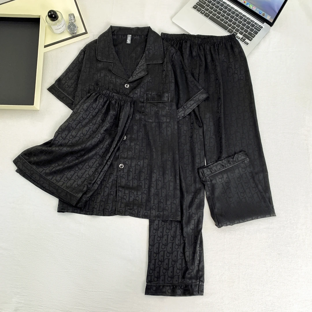 男款短袖三件套冰丝睡衣 舒适 时尚休闲 夏季潮流男款冰丝睡衣