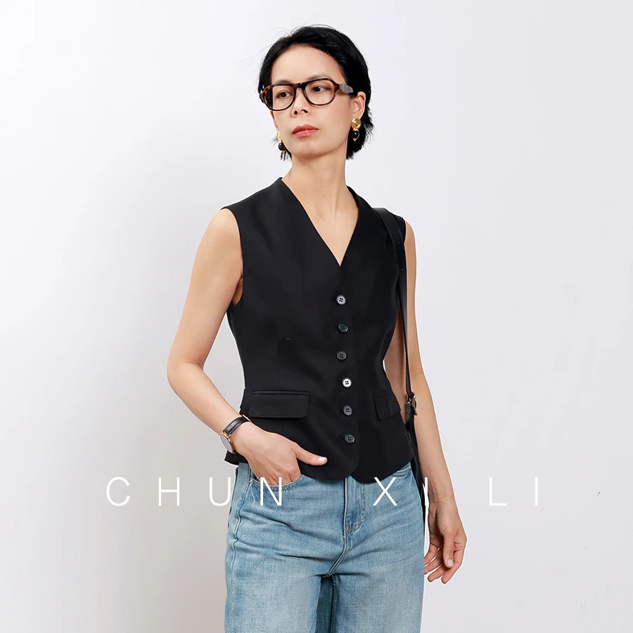 【英式老钱】CHUNXILI/春熙里 V领极简马夹上衣D07S51038