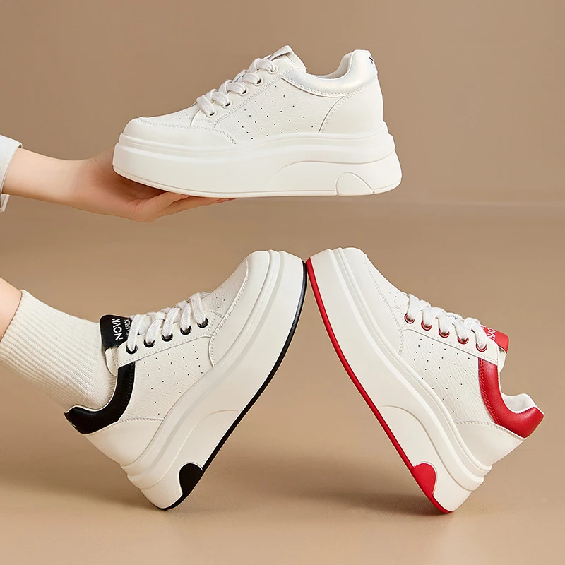 增高7CM小白鞋2025春季圆头厚底小白鞋休闲单鞋小个子百搭女鞋