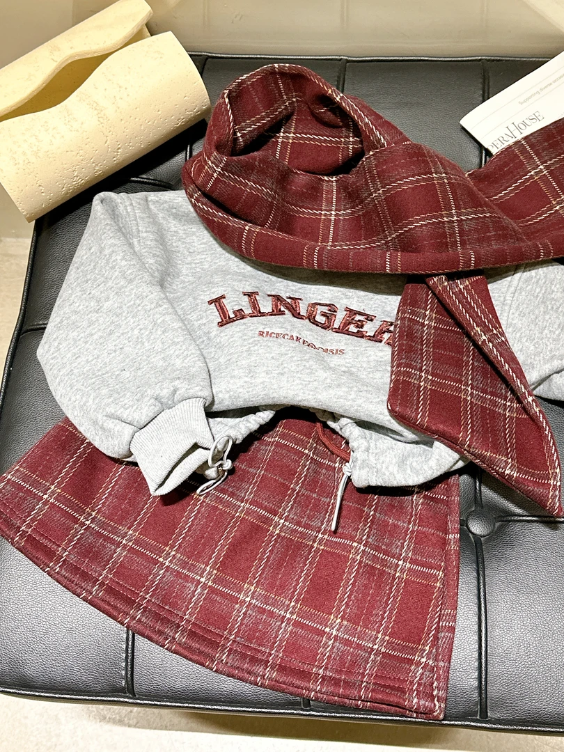 女童休闲上衣秋冬时尚韩版洋气卫衣格子裙两件套舒适百搭ZCH58086