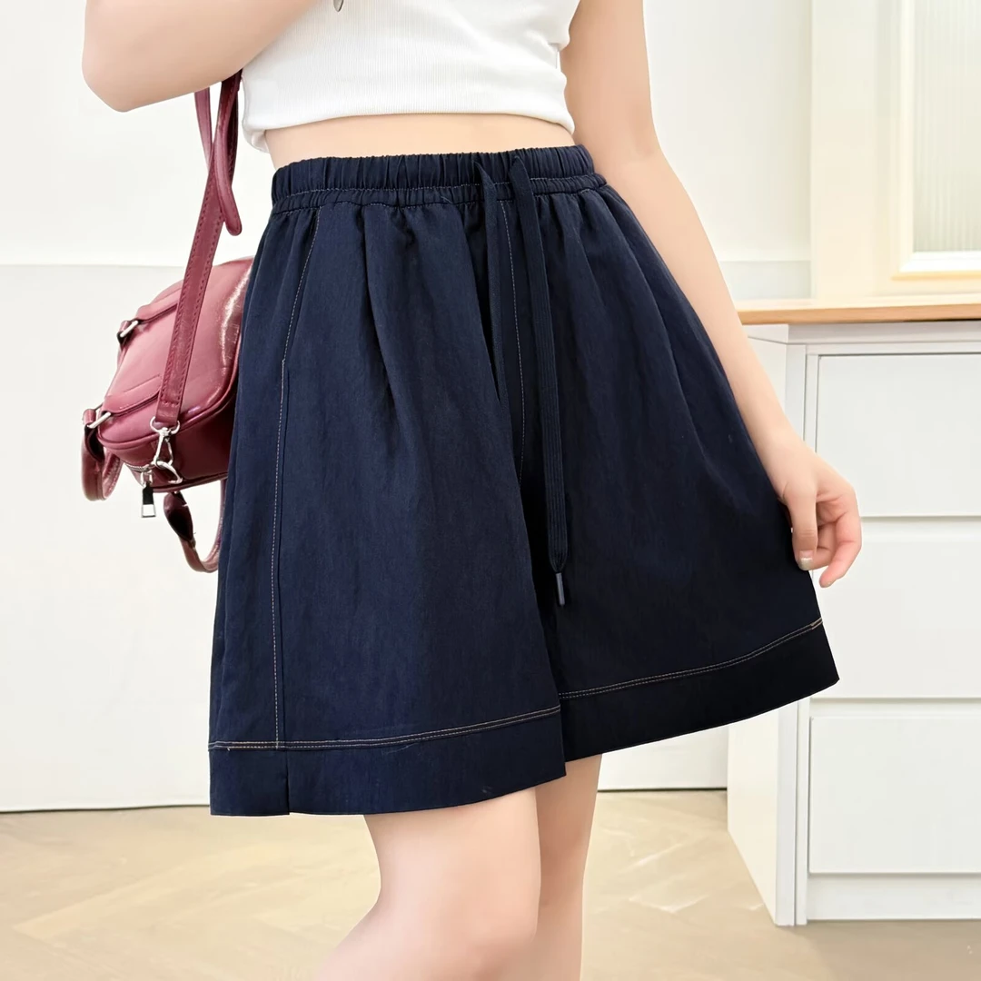 JIANAOBEN/简澳本夏季薄款高腰牛仔短裤女宽松垂感休闲阔腿五分裤