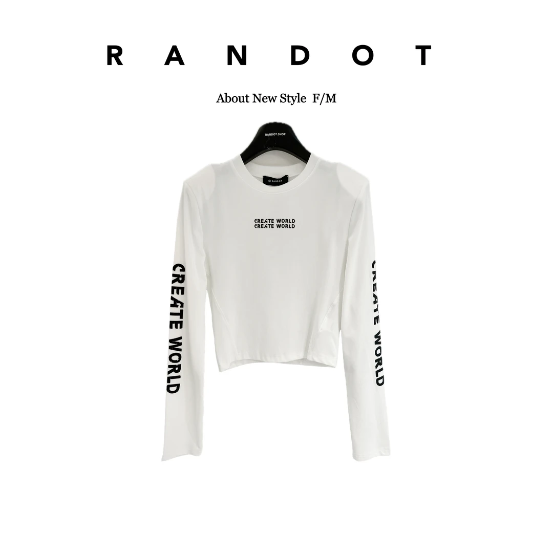 RΛNDOT「胶印字母」原创设计师款垫肩字母长袖修身百搭打底上衣3267