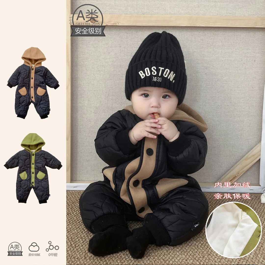 新生儿棉衣加棉连体衣儿童冬季宝宝外出服加绒连帽婴儿秋冬款衣服