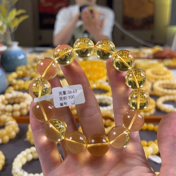 手串琥珀未镶嵌17mm金珀净水级别大珠型lj