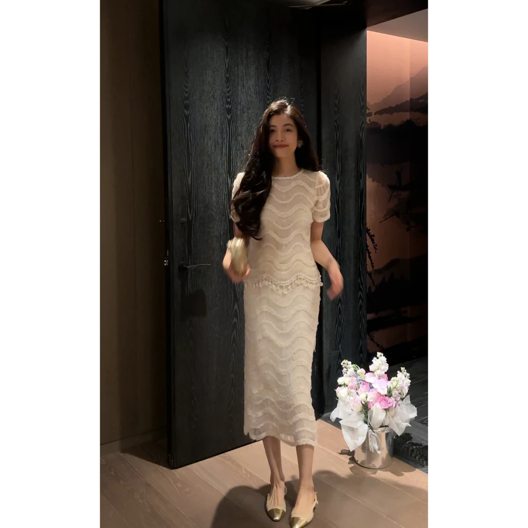 【N·COU】25春新款【曲线美】高级感重工蕾丝拼接网纱套装DY22603-1