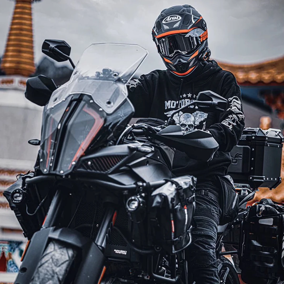 阿美咔叽重磅加厚纯棉摩托机车卫衣骑行服美式复古连帽帽衫宽松男