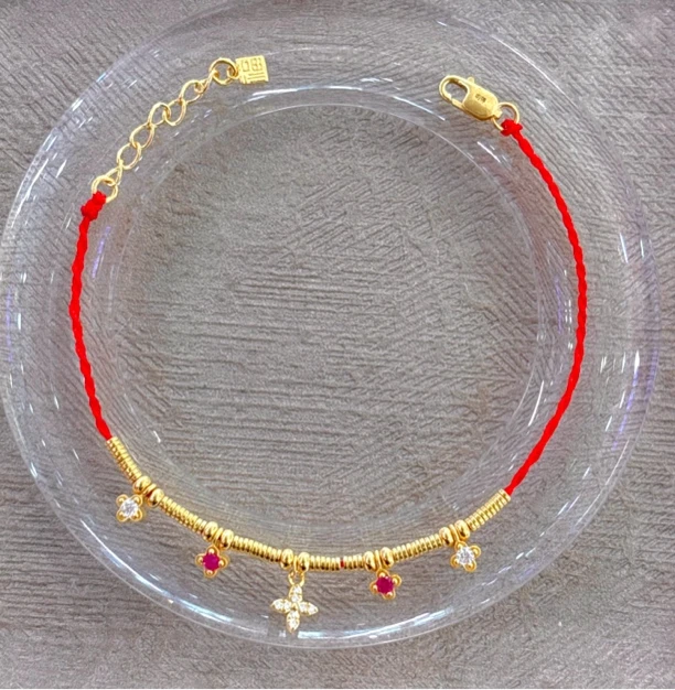B3臻选红绳小花足金手链3.96g
