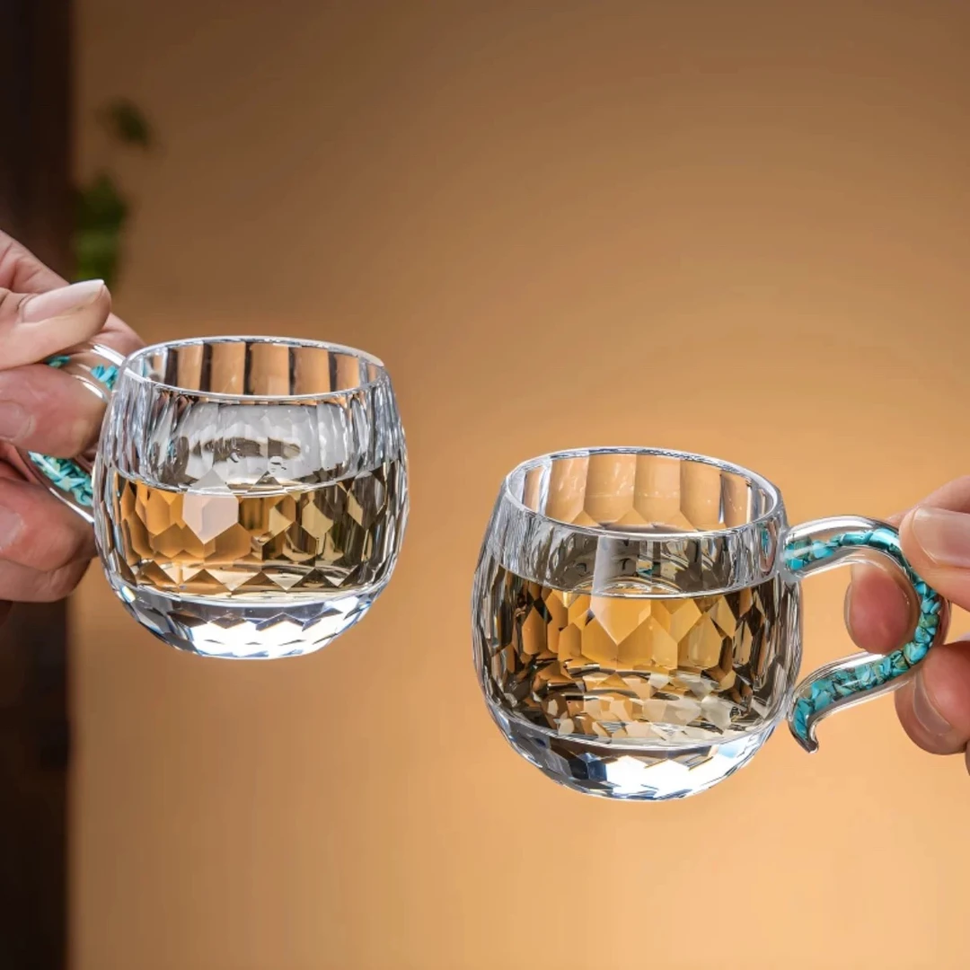 「买一送一」玺宴新款水晶绿松石弯把小茶碗茶具茶杯主人杯家用高档