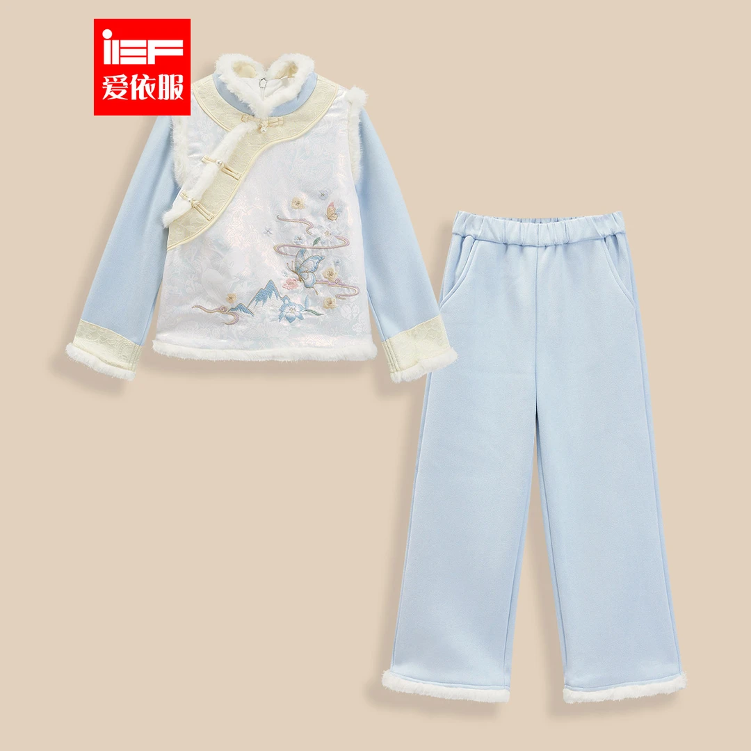 【亲子-新中式】女童拜年服秋冬季休闲加绒加厚中国风民族风套装