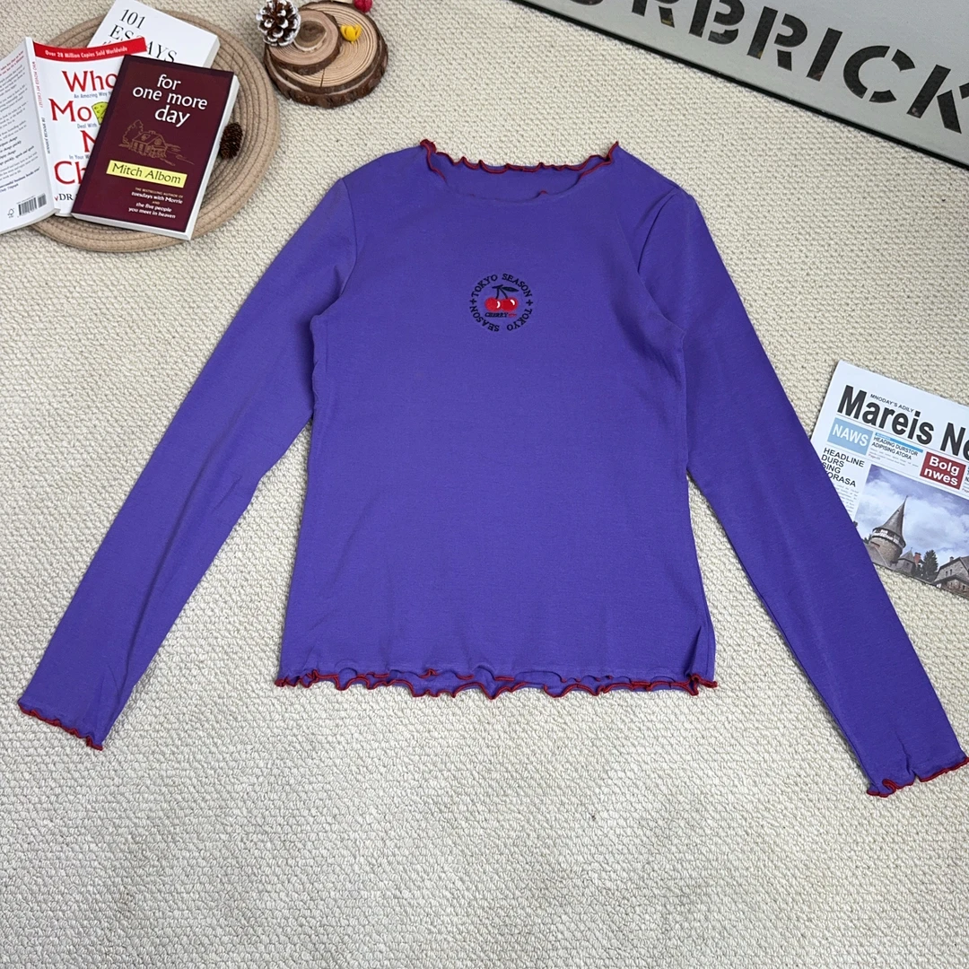 2025早春新款休闲时尚百搭卡通刺绣打底长袖T恤8803