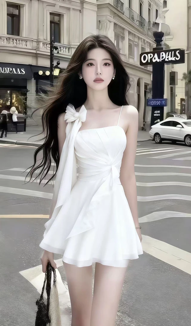 优雅轻奢气质显瘦白色一字肩吊带收腰小众连衣裙女时尚高端氛围感