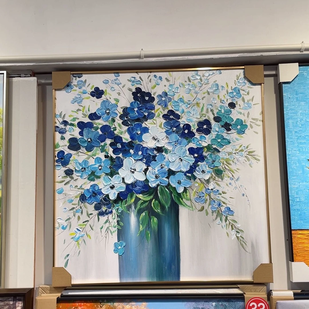 【闪购商品】油画勿忘我印象派手绘油画含框80×80