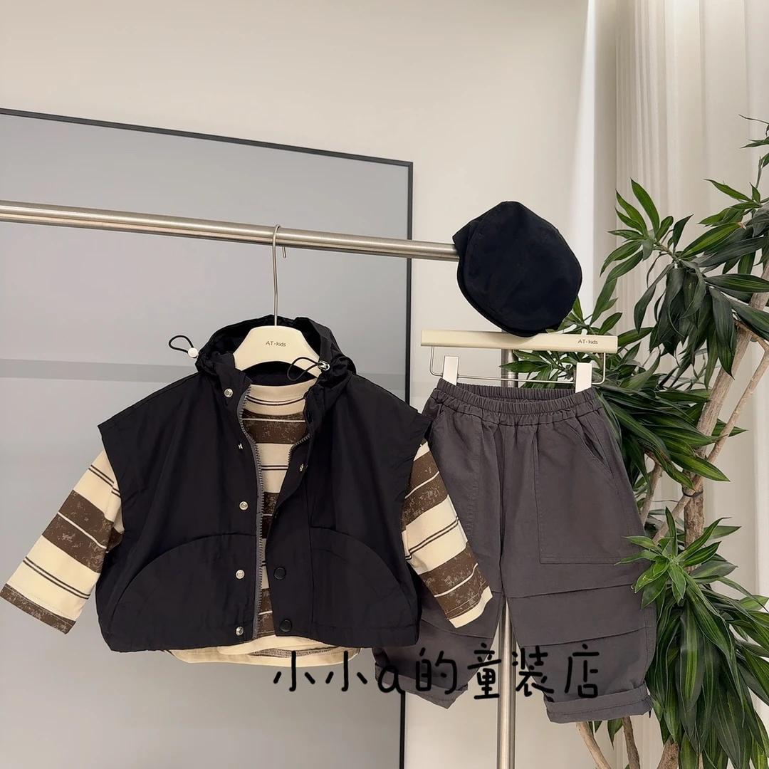 25韩版秋儿童工装风拉链连帽马甲男女宝宽松外穿马夹百搭坎肩潮