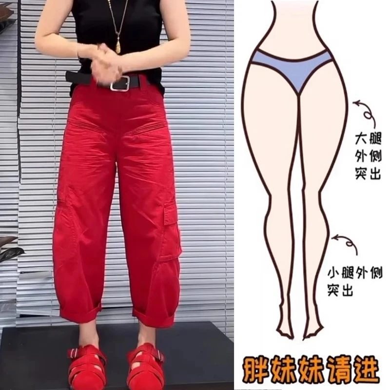 夏季高腰百搭宽松时尚阔腿潮流显瘦阔腿痞帅大兜工装裤