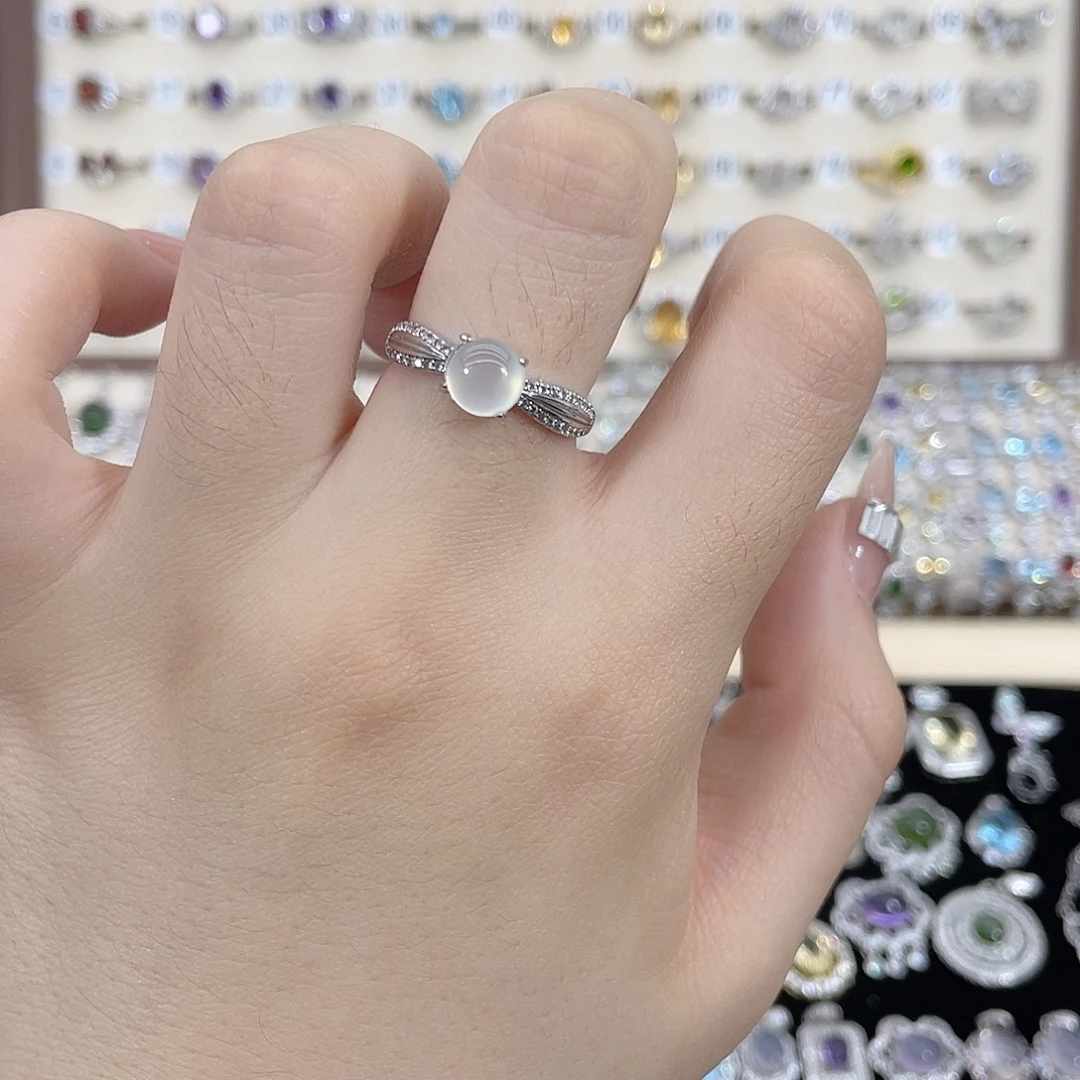 岫玉银S925镶嵌戒指