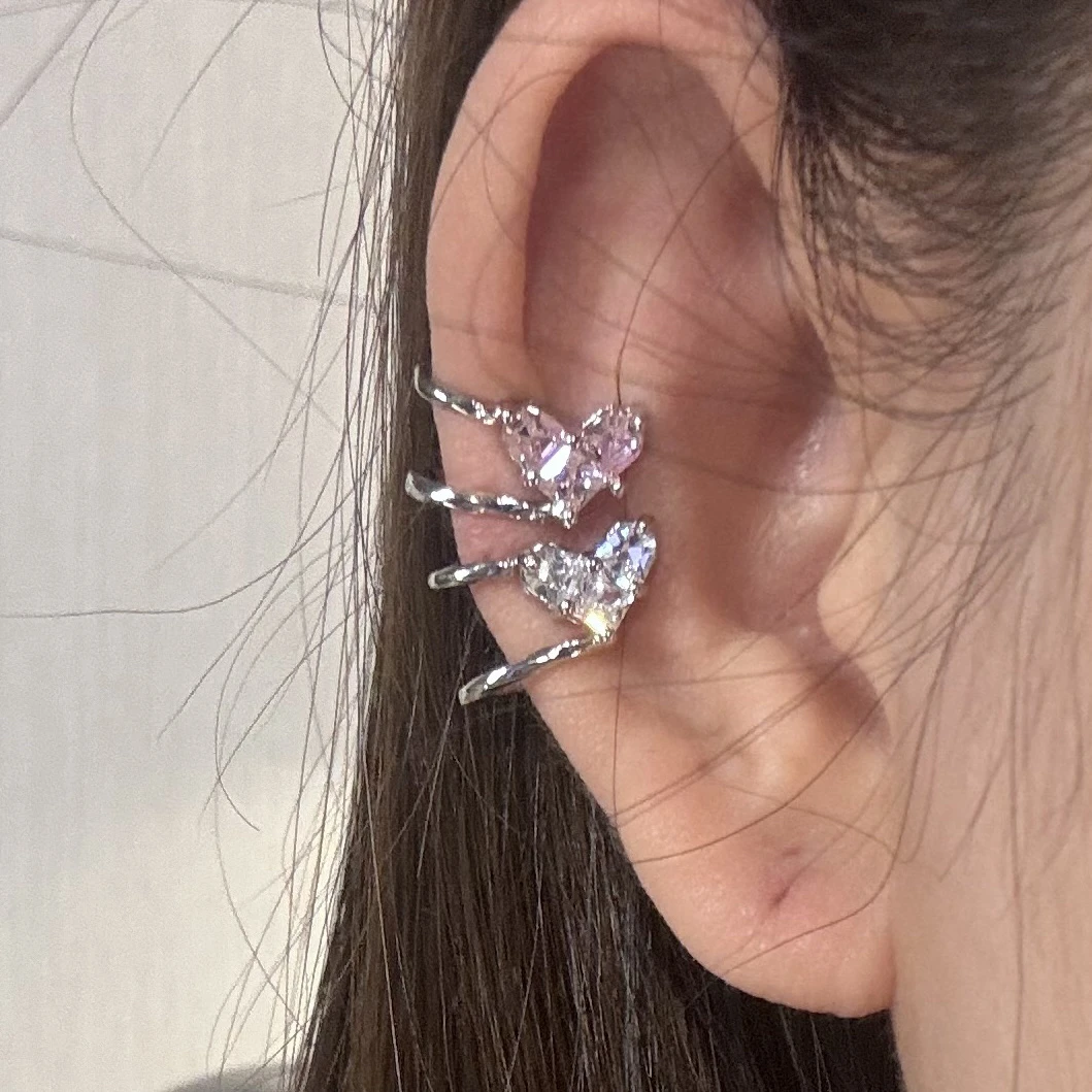 铜合金合成锆石耳饰 韩国 爱心彩钻耳骨夹