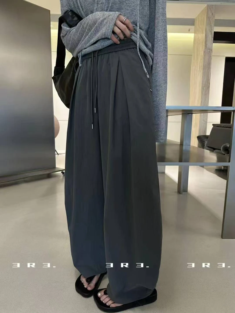 薄款口袋弯刀裤气球裤 山本裤极简风休闲裤加绒百搭抽绳