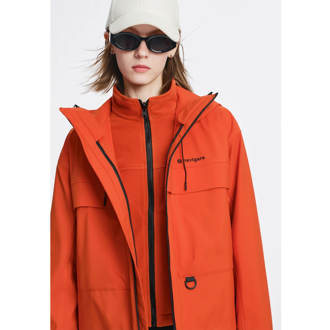 [三合一]navigare意大利小帆船户外三防连帽风衣女抓绒内胆外套