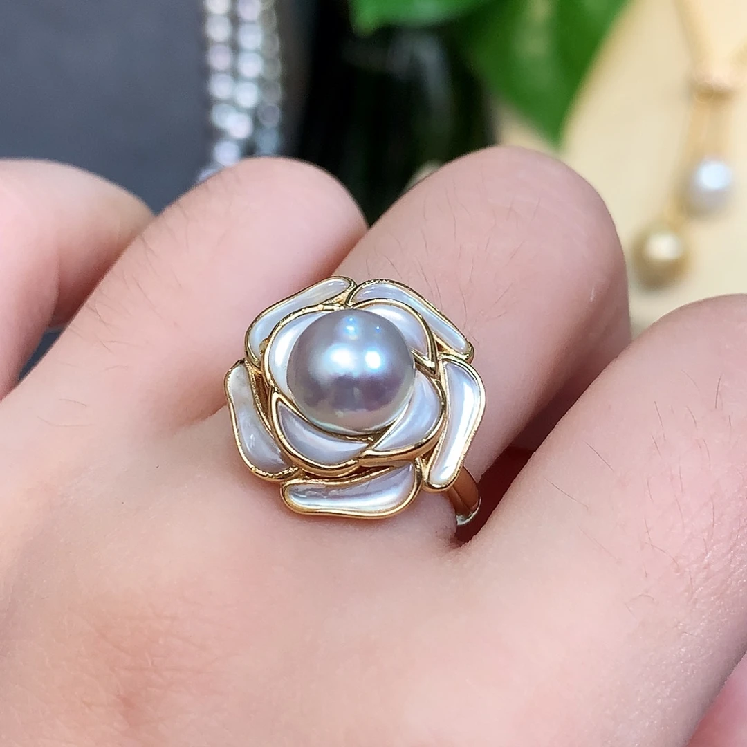 银S925镶嵌戒指海水珍珠