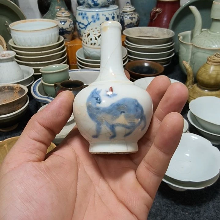 紫砂茶盘古*青花小罐子一个全品