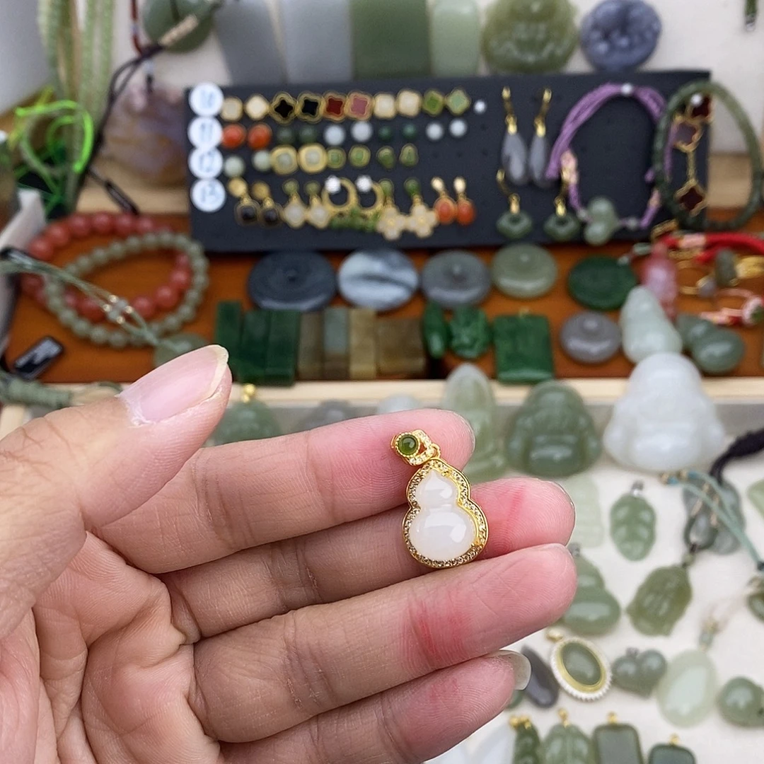 和田玉银S925镶嵌吊坠(不含链)