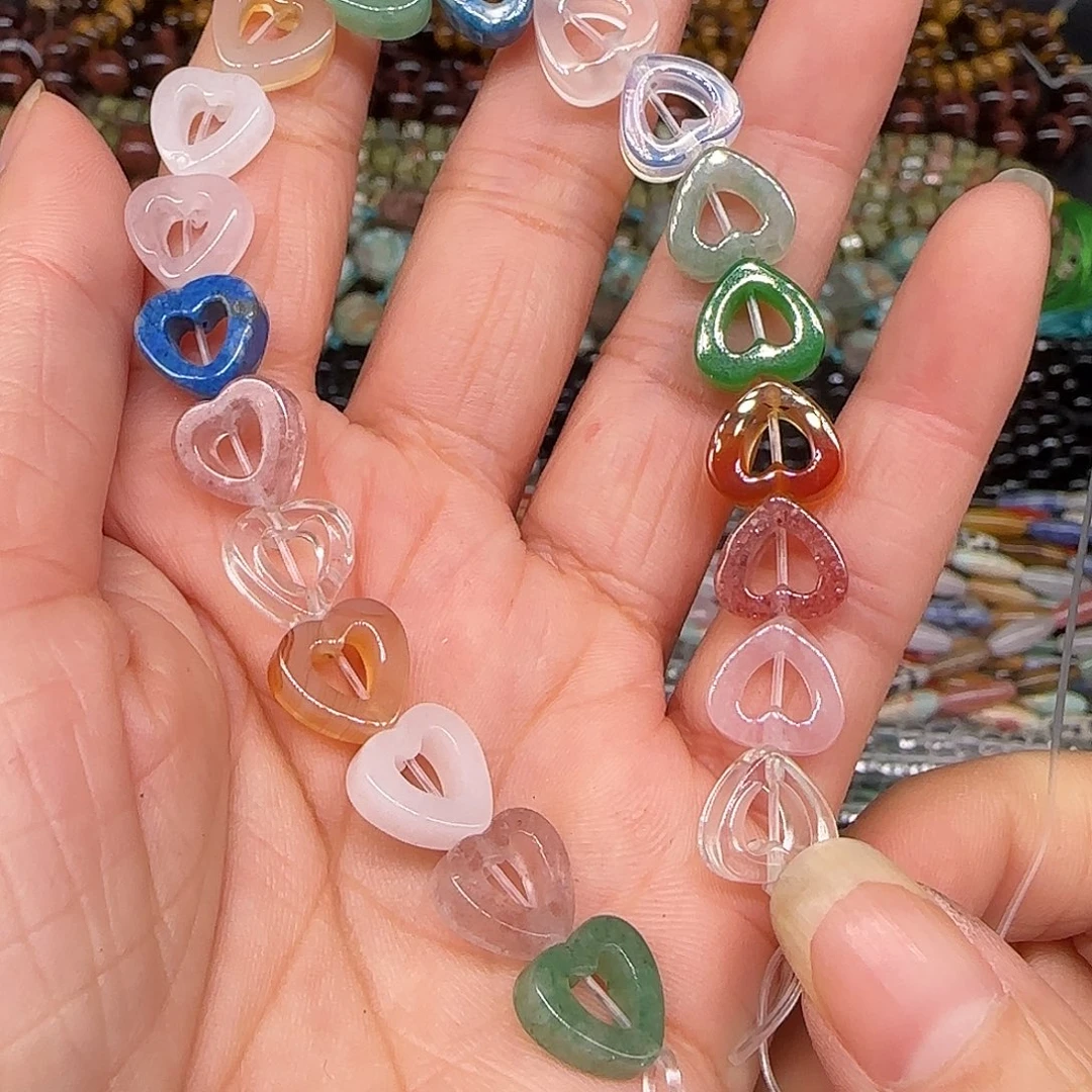 玛瑙/玉髓合金珠宝半成品多宝爱心半条10mm