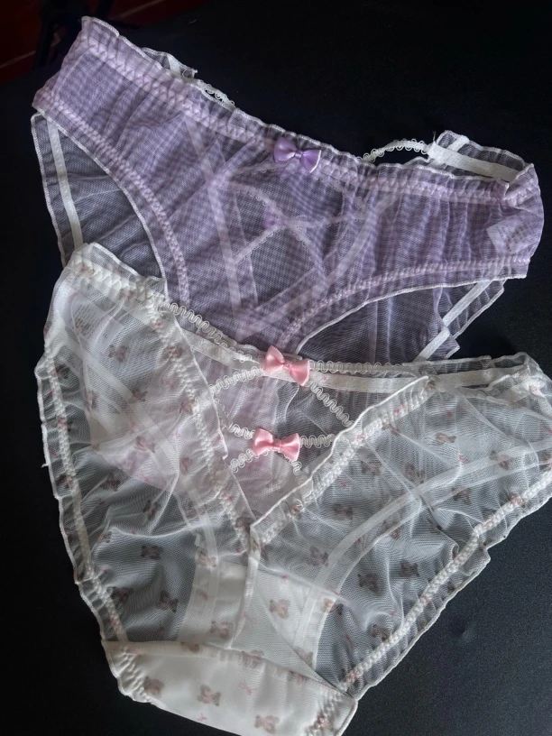 夏季少女风纯欲蕾丝绑带蝴蝶结超薄三角女士内裤