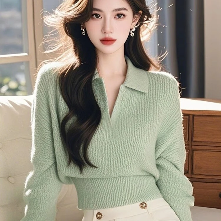 2025新款减龄漂亮洋气超好看上衣高级感时尚洋气绿色针织衫女秋冬