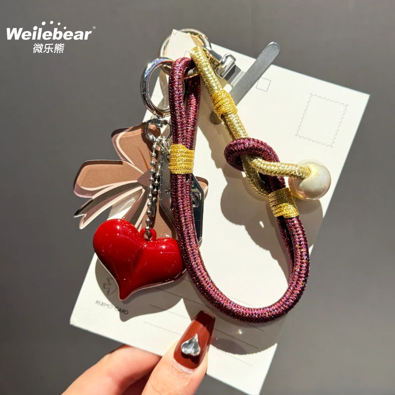 高级感手机挂绳手提酒红灰编织绳韩版包包挂件配饰户外防丢摔挂链