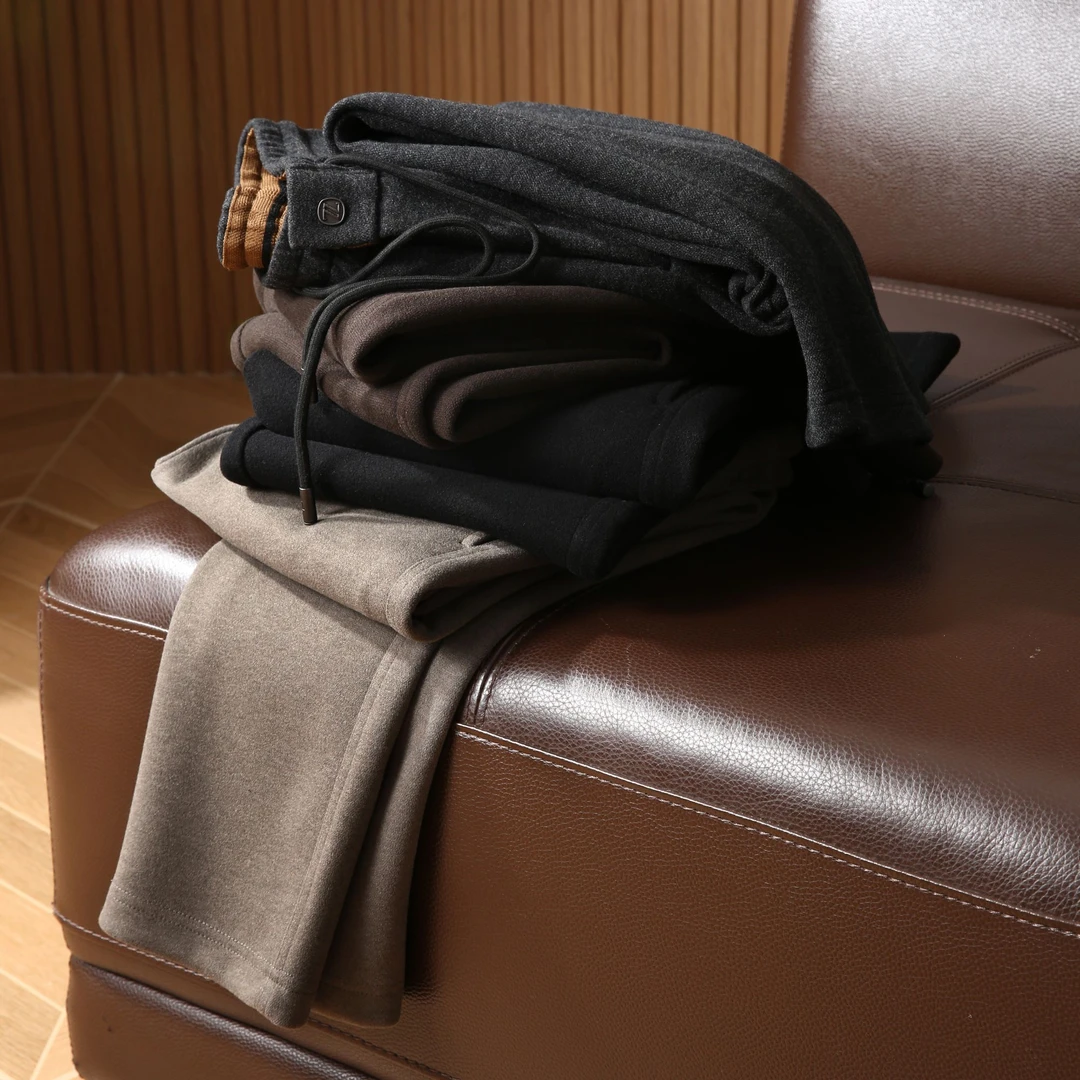 意式轻奢 秋冬男士醋酸羊毛毛呢加厚保暖松紧腰直筒商务休闲裤