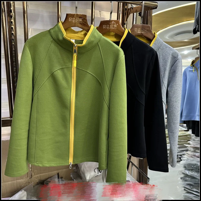 双拉链立领开衫卫衣女2025春款时尚百搭撞色显瘦外套