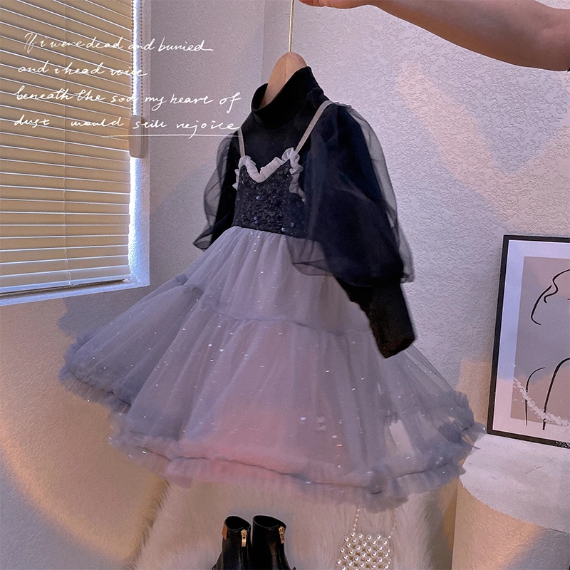 【本妈】“银河梦境”秋季女童银灰色亮闪闪连衣裙套装22Q066 29‘9