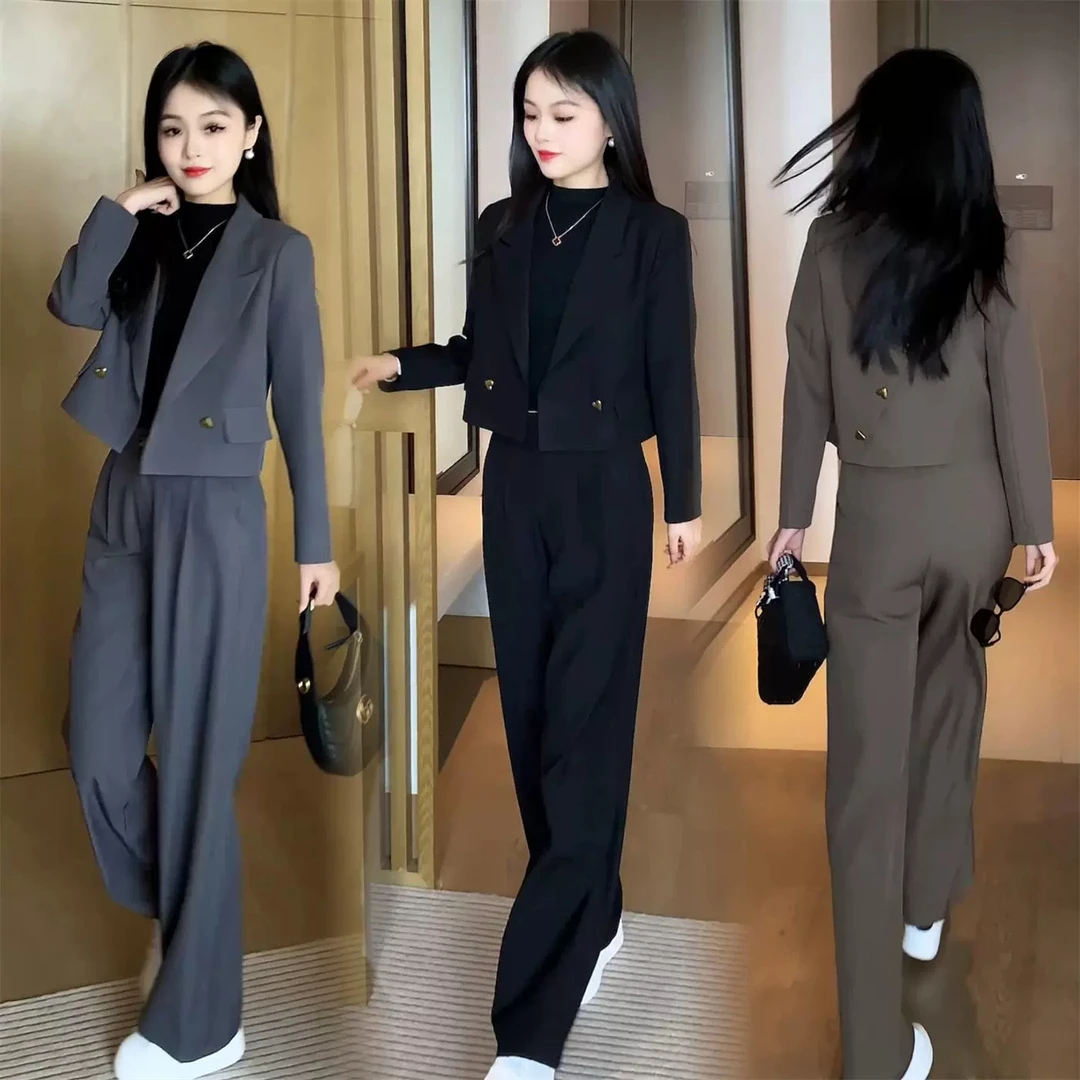 高级感时尚西装套装女秋季新款洋气显瘦短款西服外套阔腿裤两件套