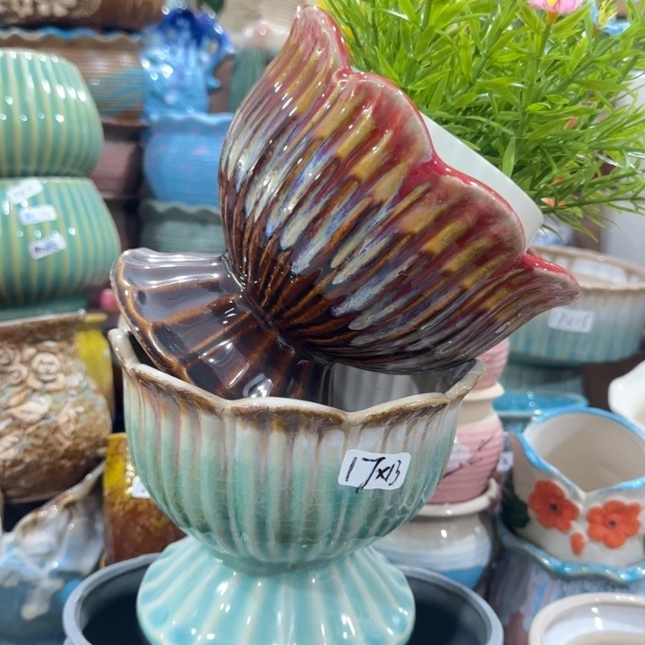 凑9块包邮，有孔，陶瓷花盆