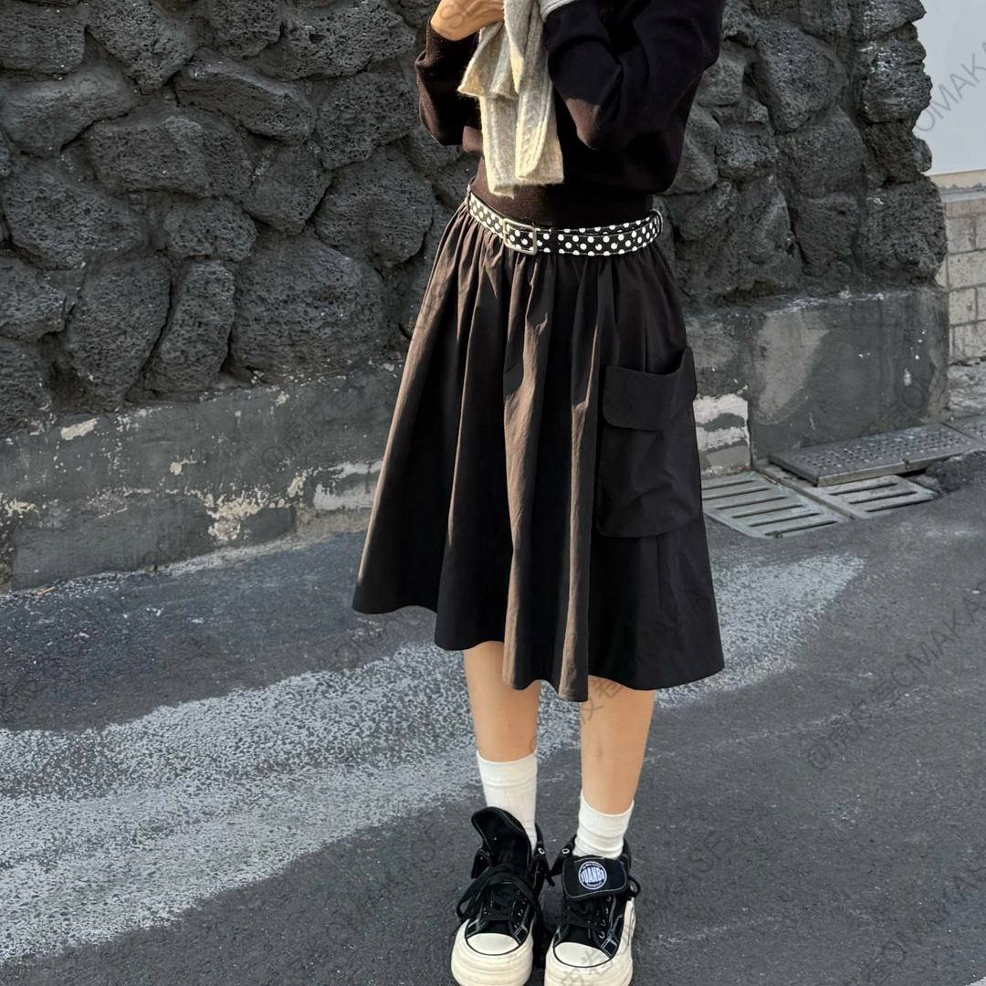 【口袋半裙】虎皮卷新款松紧腰显瘦百搭口袋半裙S251209