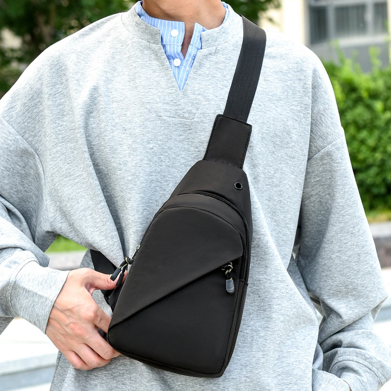 男士胸包双层拉链大容量防水耐磨轻便牛津布斜挎包休闲运动潮包袋