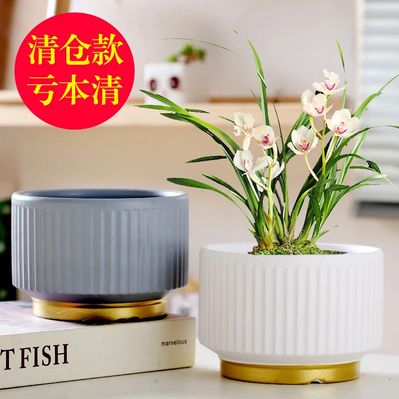 花盆陶瓷北欧简约陶瓷盆家用发财树郁金香蝴蝶兰专用个性绿植花盆