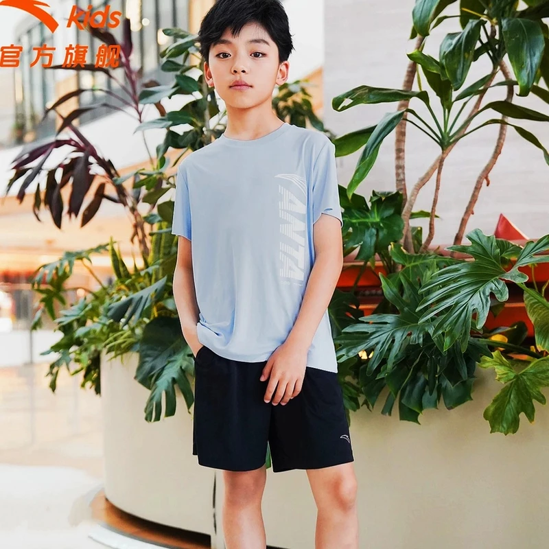 安踏儿童男童短袖运动套装透气速干时尚夏季森系服装A52527728-HT