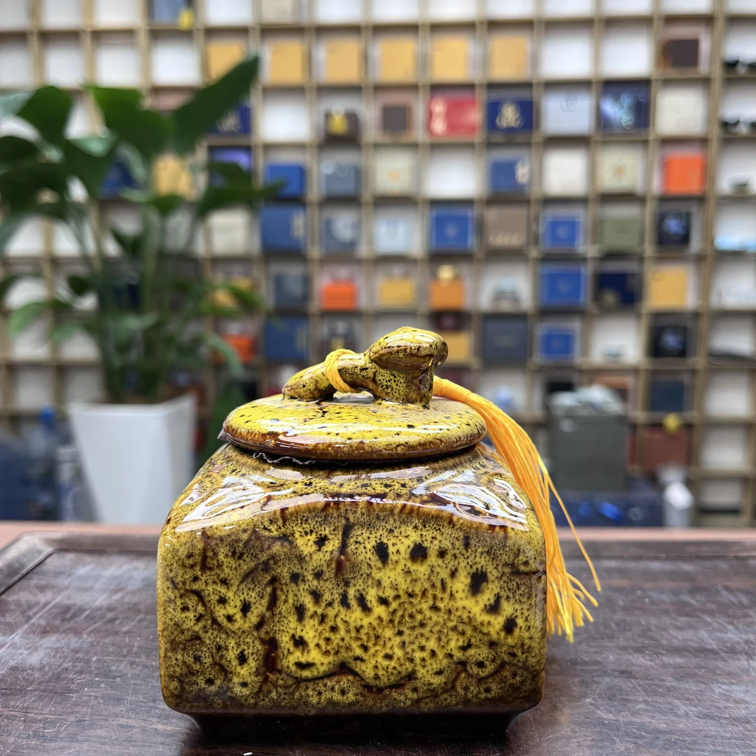 ZH603-窑变黄四方茶叶罐 （25）