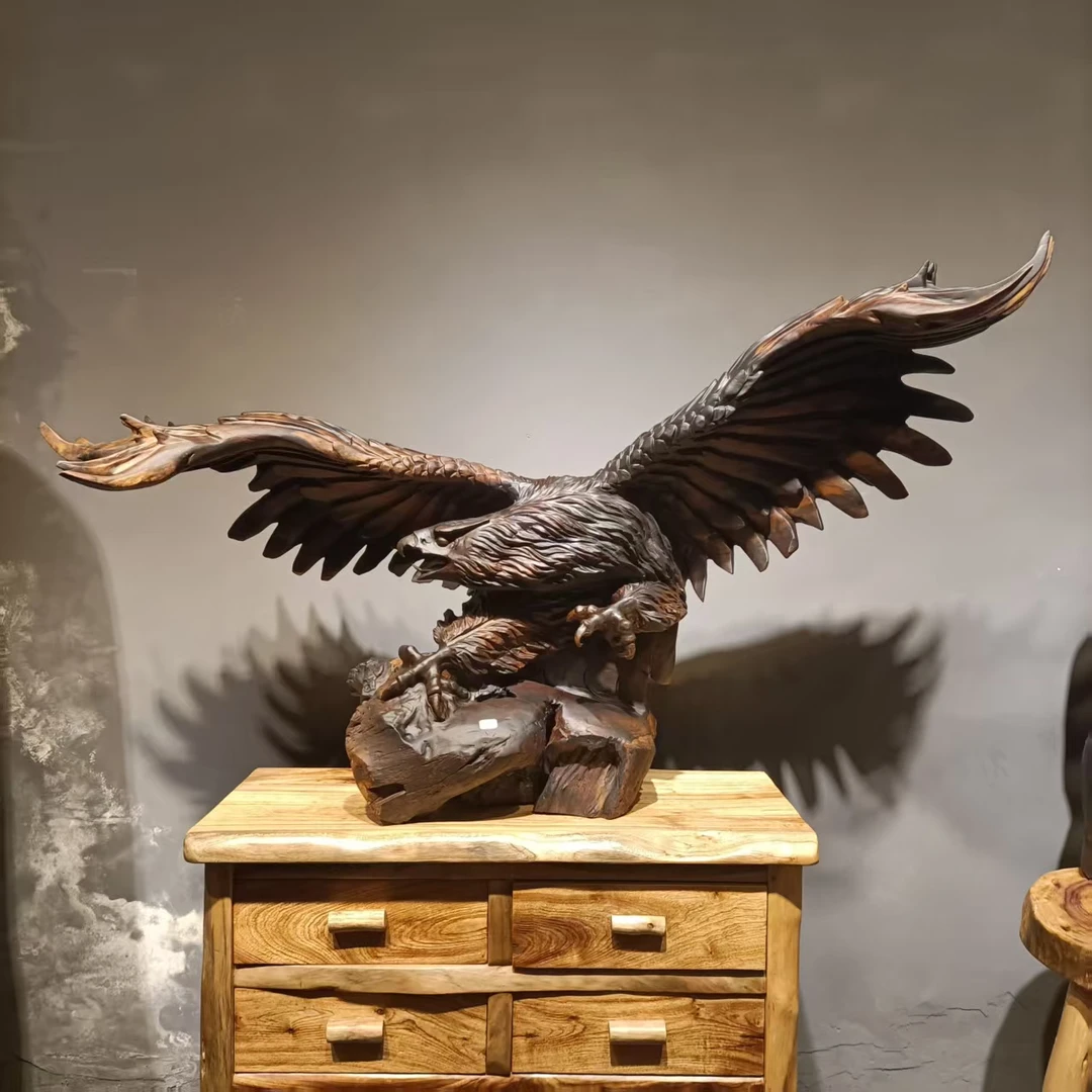 《大展宏图》鸡翅木精雕老鹰家居摆件  尺寸153-72-92